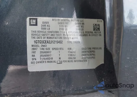 2018 GMC Canyon Sle из США, поврежденный, VIN 1GTG5CEA2J1219492